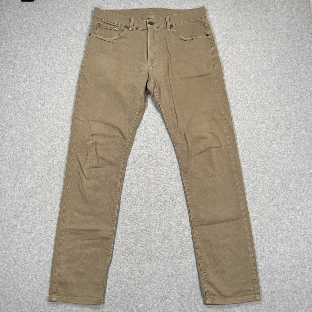 Mott & Bow Mercer Jeans Mens 33x32 (32x31) Dull Green Tan Slim Straight Stretch